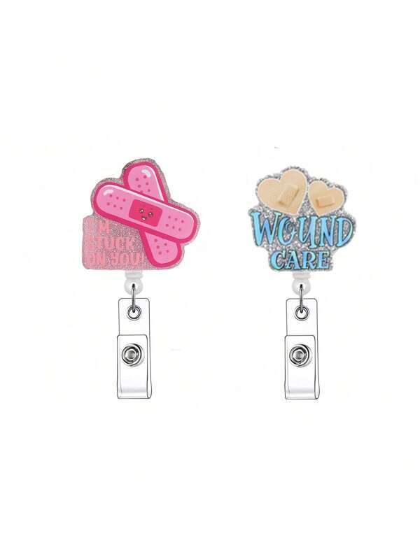 1pc I`M Stuck On You! And Wound Care Reel Retractable ID Tag Card Holder With Clip For Nurse, Work, Office Workers