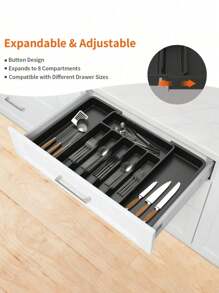 Bandeja para cubiertos expandible de 6-8 compartimentos para cajones, organizador de cubiertos de cocina con divisores ajustables, caja de almacenamiento de utensilios para cucharas, tenedores, cuchillos, apta para cocina, dormitorio, oficina
