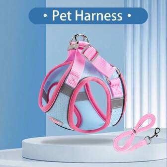 Breathable Pet Harness Leash Set, Vest Style Reflective Chest Strap For Small/Medium Dogs & Cats
