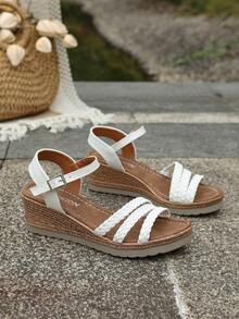 大码女式厚底一脚蹬凉鞋，舒适坡跟，防滑，适合室内外穿着，夏季