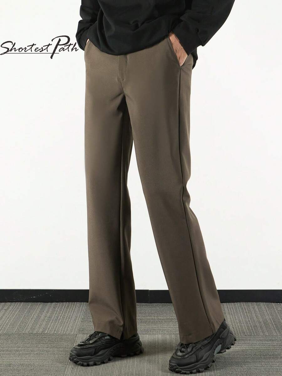 Pantalon slim coupe évasée de couleur unie pour hommes - Taupe - Voir 1