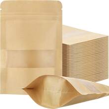 Bags With Window Kraft Stand Pouches Bulk Zipper Paper Pouches Food Storage Reusable Heat Sealable Bags For Packaging Home Office Business - 300 - View 1