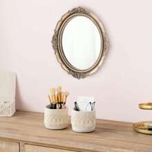 Makeup Brush Storage Box, Mini Storage Basket, Bohemian Style Decorative Basket For Pencil Case, Khaki And White