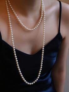 Nooxian 1 件 140 厘米超长优雅多用途白珍珠项链，女士长珍珠毛衣链