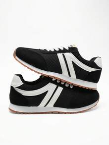 DareSee Women's Outdoor Lace-Up Color Block Round Toe Comfortable Slip-Resistant Breathable Athletic Shoes MusicFest Y2KFest Back To School Autumn Winter Gifts - Black and White - View 5