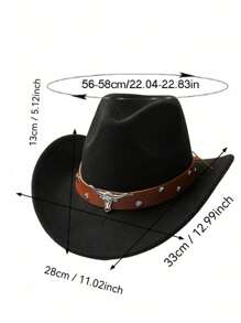 1. Herren Hut schwarzer Hut, neutraler Retrohut-Stil, stierförmige Verzierung, geeignet für Alltag Outfit, Western-Cowboy-Partys, Bar Alltag Outfit, Lässig Polyesterfaser (Polyester)