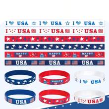 6-Piece Set Of American Flag Men's And Women's Accessories, Rubber Wristbands, Sports Wristbands, Silicone Wristbands With Red, White, And Blue Star Patterns, Holiday Commemorative, Birthday Gifts, Sports Wristbands, Beach Accessories
