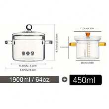 1个1900ml汤锅+1个450ml炖盅带刻度玻璃蒸蛋碗，家用透明水果沙拉碗带盖玻璃锅，可用电陶炉加热，高硼硅玻璃炖盅带刻度婴儿辅食锅，专用家用透明蒸蛋碗，用于炖燕窝。
