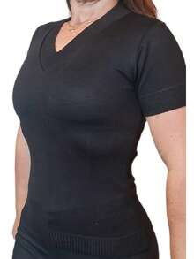 Women's Short Sleeve Blouse | Short Sleeve Blouse | Summer Blouse | Short Sleeve Elastane Blouse - 黑色 - 查看 8