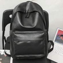 Men Large Capacity Backpack Schoolbag Travel College Leather Vintage Laptop Bag Black Rucksack Fathers Day Computer Hiking Business Padded Compartment - Black - View 10