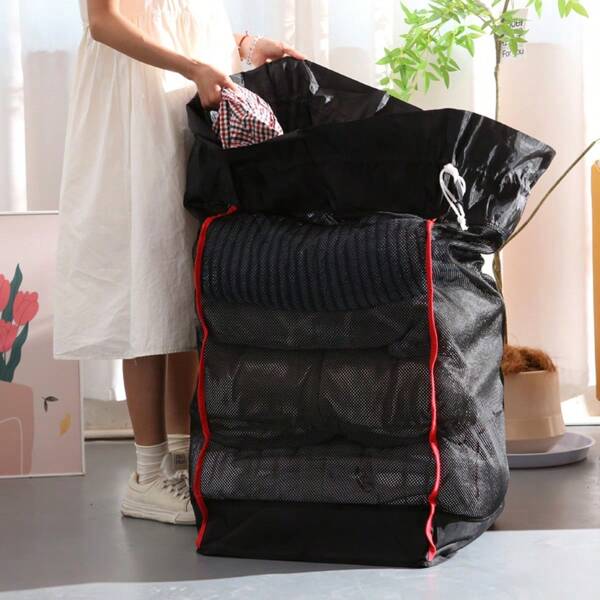Bolsa de Armazenamento para Lavanderia Extra Grande de 214L - Cesto de Roupa com Cordão Dobrável de Alta Resistência com Tela Respirável, Organizador de Roupas Que Economiza Espaço para Casa e Viagem