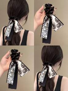 1个缎带蝴蝶结卷发发圈，女士优雅低马尾发髻发饰，头饰发带头饰