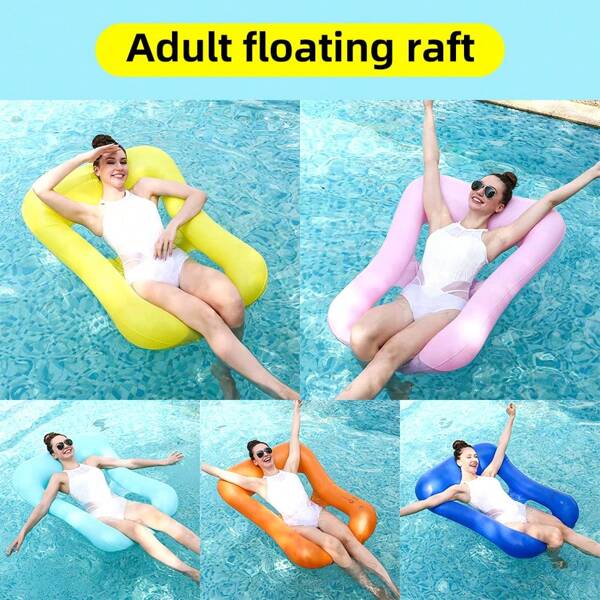 1pc Grid-Patterned Inflatable Floating Chair With Backrest, Foldable Floating Bed For Water Party, Suitable For Water Recreation