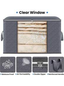 1pc Large Storage Bag, Foldable Wardrobe Organizer, Storage Container With Reinforced Handle, Collapsible Storage Box With Transparent Window, For Home Closet, Dorm, To Organize Clothes, Bedding, Pillows, Blankets, And Toys Bag For School School Accessories School Stuff