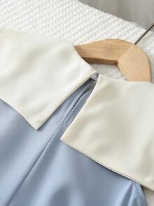 Contrast Color Collar Sleeveless Dress For Girls, Sweet & Cute Style, Suitable For Summer Wear - Blue - View 7