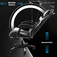 OYAJIA Ergonomic Gaming & Office Chair With Footrest, Height Adjustable, 360° Swivel, High Back PU Leather, Adjustable Headrest & Lumbar Support With Massage Pillow, Linkage Armrests - Black White - 黑與白 - 查看 5