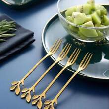 12/6/3/1pcs Stainless Steel Dessert Forks, 4.72inch Fruit Forks With Leaf Shaped Handles, Suitable For Home Afternoon Tea, Cafe, Fruit, Cake, Dessert, Minimalist And Elegant Stainless Steel Forks, Kitchen Essential, Tableware, Salad, Vegetable,School Supplies