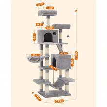 Árbol para gatos Feandrea, torre para gatos grande de 206 cm con 13 postes rascadores, 2 plataformas, 2 cuevas, cesta, hamaca, pompones, casa de varios niveles y felpa para gatos de interior, color gris humo UPCT190G01 - Gris claro - Ver 1