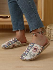 Fall/Winter New Linen Fabric Slippers, Absorbent Breathable Jacquard Home Indoor Slippers, Couple Style, Summer