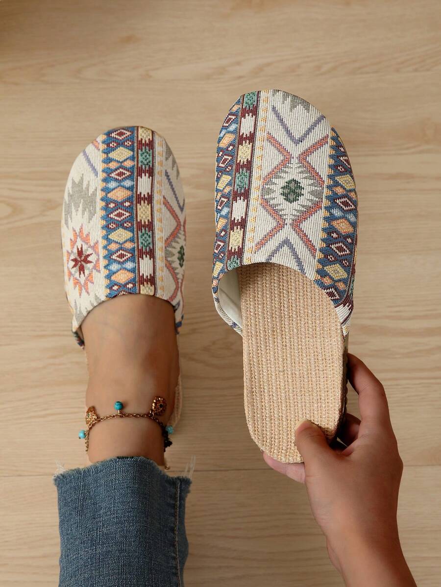 Fall/Winter New Linen Fabric Slippers, Absorbent Breathable Jacquard Home Indoor Slippers, Couple Style, Summer