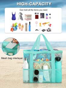 Solid Color, Foldable, Suitable For Swimming And Fitness, Also For Bathroom Toy Storage, Lightweight, Large Capacity, Portable Mesh Beach Bag, Perfect For Family Trips, Vacations, Vacations, Beaches, Camping And Hiking Schoolbags, Large Capacity, Portable, Suitable For Teen Girls And College Students, Perfect For Returning To School, College, Junior High School And Senior High School