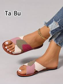 Women's Autumn New Leaf Design Vacation Style Fashion Party Flat Sandals, Suitable For Travel, Party, Beach, Green Women's Flat Slippers, Beige Women's Sandals, Gold Women's Flat Sandals, Pink Women's Sandals
