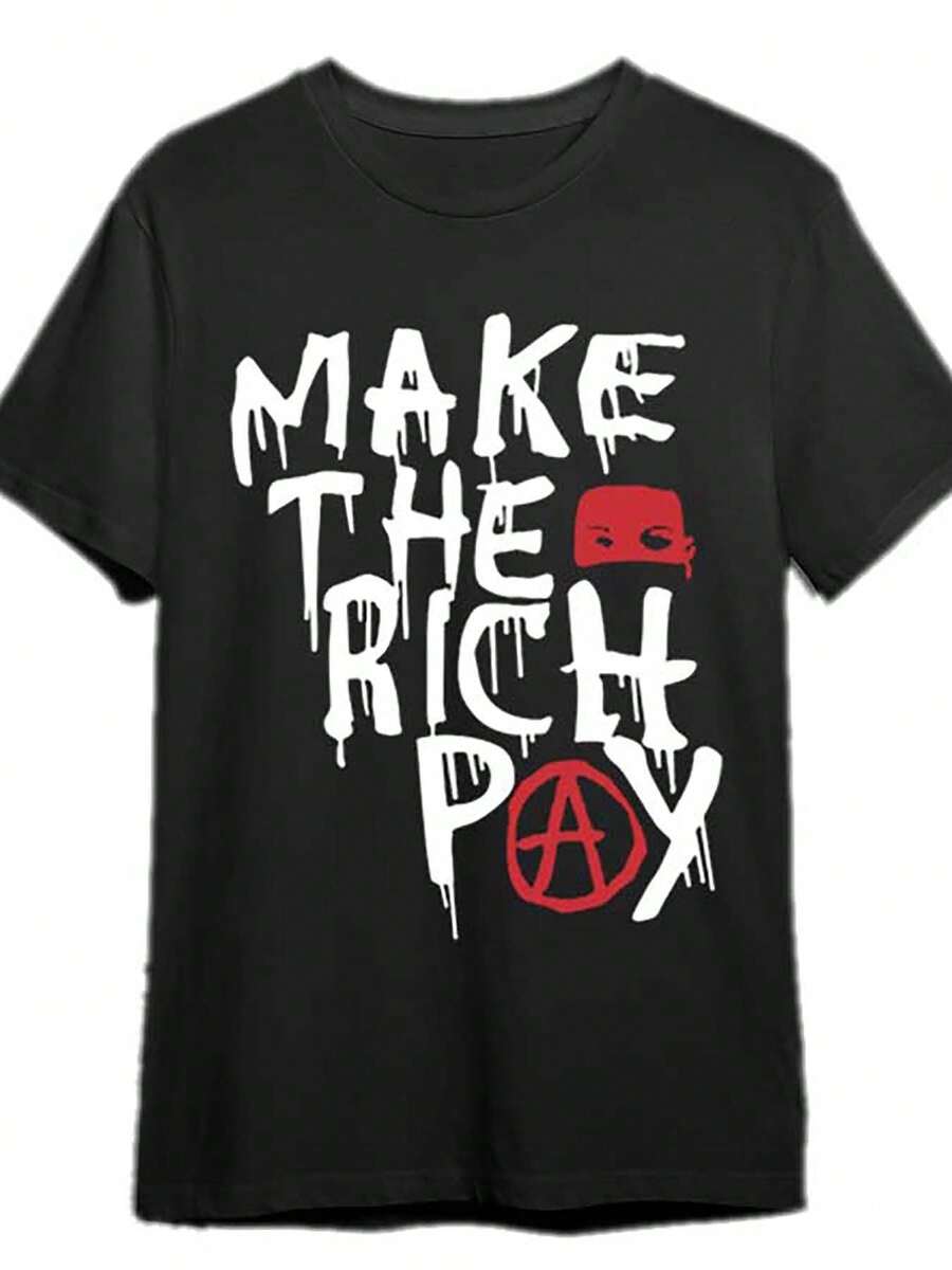 Hasan Piker 'Make The Rich Pay Tax' Funny Men's Short Sleeve Graphic T-Shirt, Black Cotton, Casual Round Neck - Machine Washable, PR, Local Printing - Black - View 1