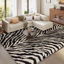 1pc Zebra Pattern Decorative Rug, Modern Mat Aesthetic Floor Pad, Enjoy Happiness By Stepping On The Mat, Vintage Abstract Geometric Pattern Mat, Suitable For Living Room, Bedroom, Office Minimalist Room Decor, Soft Velvet Material.