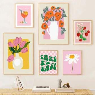 1 st abstrakta canvastavlor med färsk citron, jordgubb, frukt, prästkrage, vas, landskap, väggkonst, poster, vardagsrum, sovrumsdekor, valfri ram