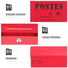 Large Wall Mounted Metal Mail Box Lockable-Letter Post Outdoor With 2 Keys - 紅色 - 查看 7