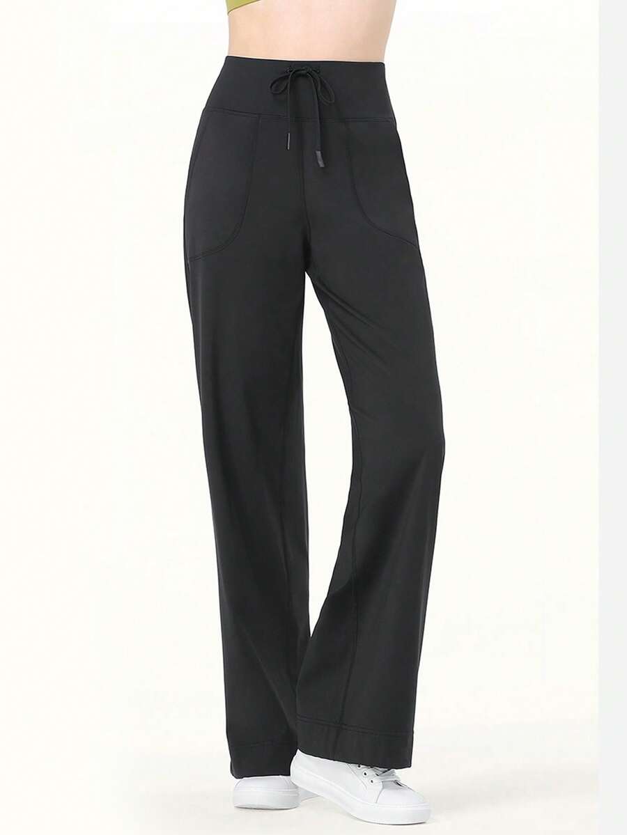 CAMEL CROWN Women's Casual Wide-Leg Trousers, Summer Yoga Pants Casual Wide-Leg Running Sports Pants Loose High-Elastic Fitness Straight Trousers - Phantom Black - View 1