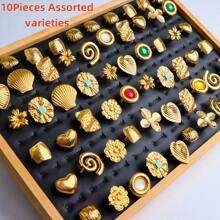 10pcs/Pack Elegant Unisex Stainless Steel Adjustable Open Rings, Flower, Heart, Geometric Asymmetrical Random Styles, Fashion Versatile Party Jewelry Gifts