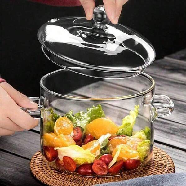1 Stück 1900ml Suppentopf + 1 Stück 450ml Schmortopf mit graduierter Glas-Dampfgareinsatz für Eier, transparente Haushalts-Obstsalat-Schüssel mit Glasdeckel, kann auf einem Keramik-Elektroherd erhitzt werden, hochtemperaturbeständiger Glas-Schmortopf mit graduierter Baby-Nahrungsmittel-Schüssel, speziell für Haushalts-Dampfgareinsatz für Vogelnester