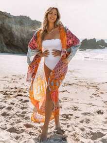 Beautiful Nomad Floral Printed Bohemian Casual Spring Open Front Long Sleeve Kimono - Multicolor - View 5