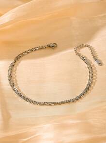 1pc Summer Beach Sexy Ins Style Double Layer Chain Anklet For Women's Foot Jewelry