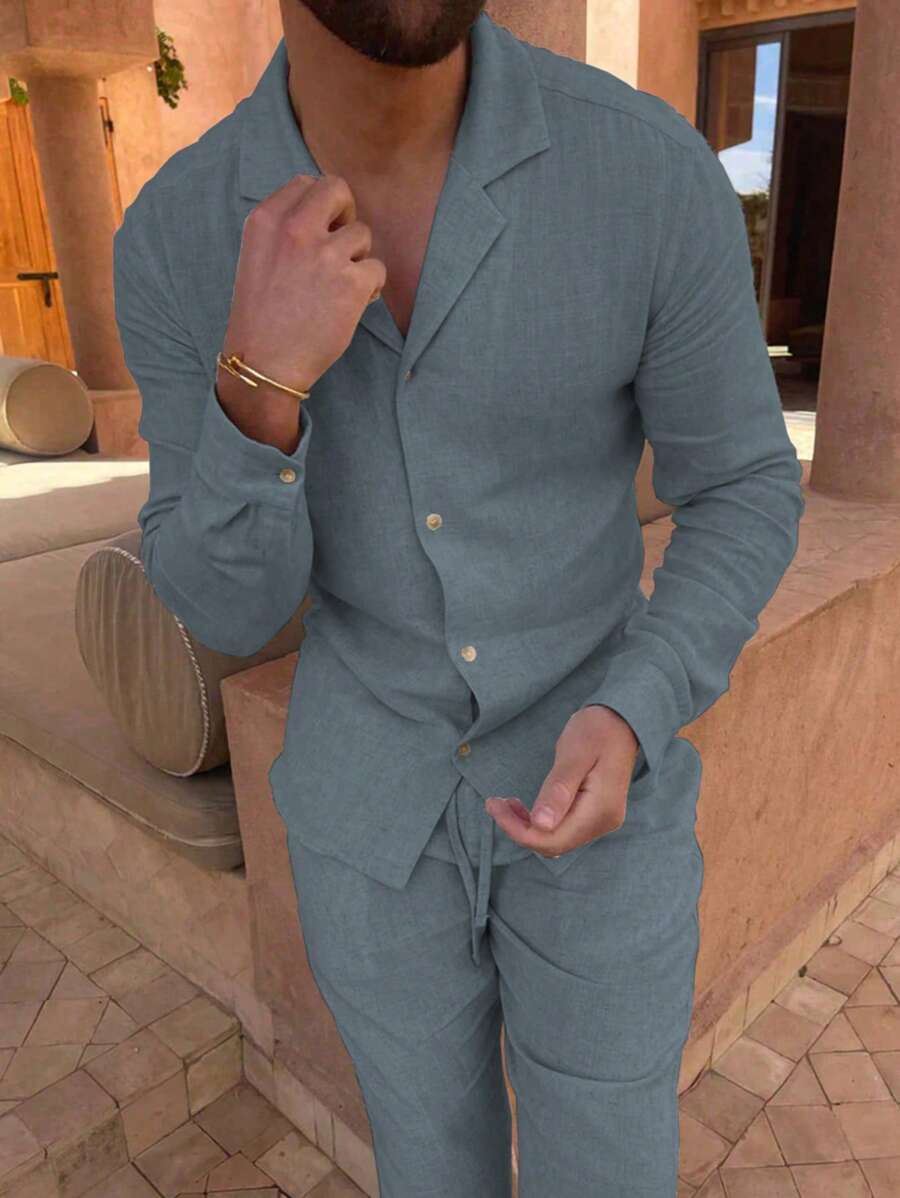 2pcs Men Casual Fashion Long Sleeve Blazer & Pants Set, Suitable For Leisure Outfit, Simple & Stylish Essential, Cozy Outfits, Fall Clothes