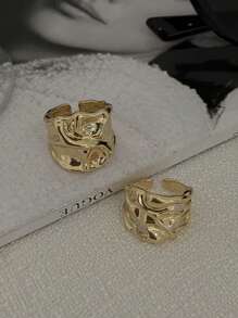 Set de 2 anillos de metal asimétricos de lava vintage, joyería casual y de lujo para uso diario para mujeres, hombres y parejas, regalo versátil para bodas y fiestas