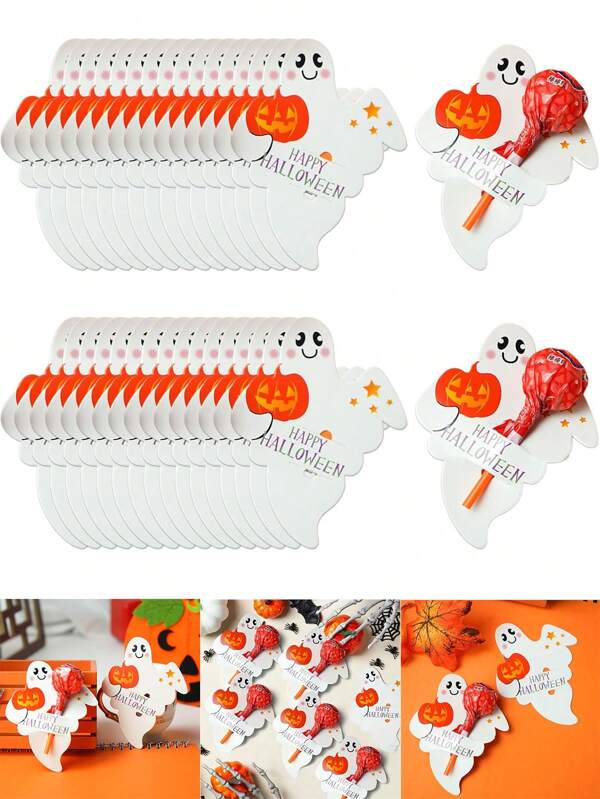 50 Stück Halloween Lutscher Papierhalter Halloween Geist Kürbis Lutscher Halter Karten, Geist Kürbis Lutscher Papier Tags Schokolade Süßigkeiten Halter Verpackung Dekorationen Zubehör für Halloween Party Trick or Treat Bastel-Accessoires, Familien Dekorationen Geschenke, Party Geschenke