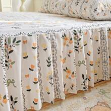 Juego de ropa de cama minimalista de 3 piezas con estampado digital suave y cómodo - 1 sábana ajustable + 2 fundas de almohada (sin edredón), con volantes románticos, elegante, suave y transpirable para dormitorio/habitación de invitados, adecuado para camas queen, king y full, con banda elástica en las 4 esquinas, lavable a máquina