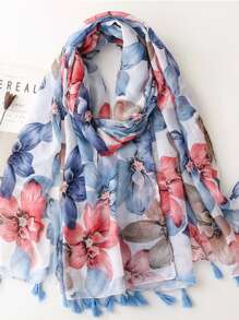 1 Peça Lenço Texturizado Feminino com Estampa Floral Grande, Xale Decorativo e Quente