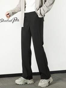 Men's Flared Slim Straight Fit Solid Color Trousers - Black - View 1