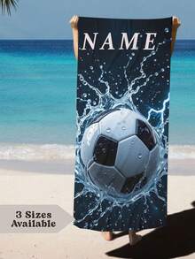 SRH 1 pezzo Asciugamano da spiaggia personalizzato, sfondo blu navy con pallone da calcio a schizzi in bianco e nero e fulmini, che trasmette una forte sensazione sportiva. Testo personalizzabile, opzioni di carattere e colore multipli. Materiale in microfibra leggero da 240 g/m², super assorbente, adatto per bagno, spiaggia, piscina. Un regalo personalizzato ideale per famiglia, amici, vacanze estive, Ognissanti, Natale, laurea, matrimonio, compleanno - Multicolore - Visualizzare 2