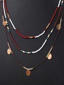 1 件波西米亚米珠项链三层手工编织链，适合送给朋友和家人的节日派对礼物