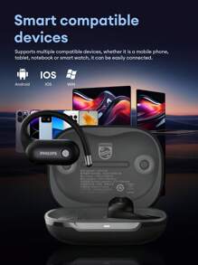 PHILIPS PHILIPS TAT4759 Bluetooth-Kopfhörer, Aufhänge-Stil, ANC Tiefe Geräuschunterdrückung, Surround-Sound, ENC Quad-Mikrofon Geräuschreduzierung, Hochauflösende Anrufe, schweißfest für Sport und Laufen, Kabellose Ohrhörer, kompatibel mit Smartphones & Computern