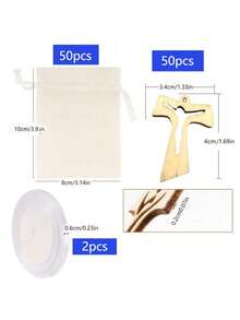 24pcs 10x8cm Burlap Bags Packaging, 24pcs Cross Wood Boards, Multicolored Paper Confetti, Silk Ribbons, Baptism Wedding Decorations - White - View 10