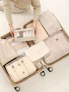 9pcs Bohemian Style Travel Packing Organizer Set, Includes Toiletry Bag, Cosmetic Bag, Underwear, Shoes And Clothing Pouches. Ideal For Travel, Hospital, Dorm, School, Vacation, Back To School Essentials - Multicolor - View 1