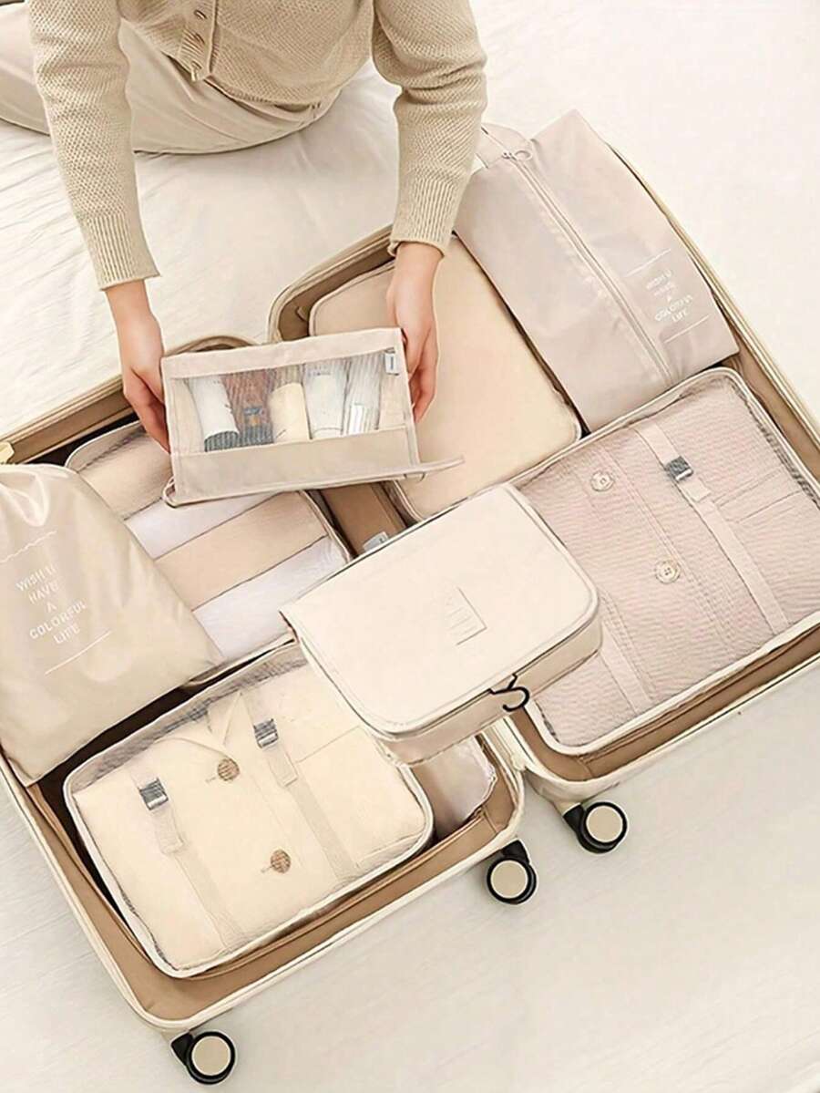 9pcs Bohemian Style Travel Packing Organizer Set, Includes Toiletry Bag, Cosmetic Bag, Underwear, Shoes And Clothing Pouches. Ideal For Travel, Hospital, Dorm, School, Vacation, Back To School Essentials - Multicolor - View 1