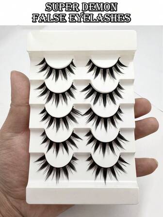 5 Pairs Thick Anime/Manga Style False Lashes, 10-15mm Natural Look Doll Lashes For Halloween/Party/Christmas Makeup Strip Lashes, Lashes, Eyelashes, Fake Lashes
