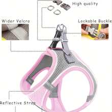 Pet Harness And Leash Set, Soft Mesh Vest Harness With Adjustable Elastic Leash For Car, Small Dogs And Cats, Compatible With Car Seat Belts, With Reflective Stripes
