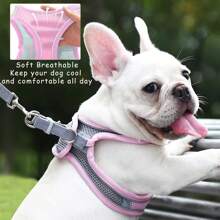 Pet Harness And Leash Set, Soft Mesh Vest Harness With Adjustable Elastic Leash For Car, Small Dogs And Cats, Compatible With Car Seat Belts, With Reflective Stripes